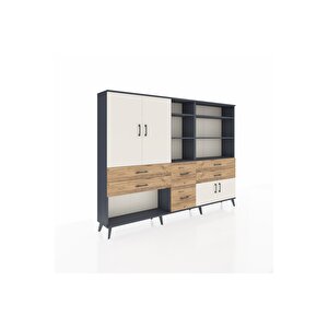 Arges Dolap 10 Raflı 6 Çekmeceli 4 Kapaklı 220x30x163 Antrasit-aytaşı/çam