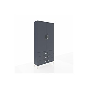 Arges Dolap Tek Raflı 3 Çekmeceli Tek Askılı 88x30x182 Antrasit-antrasit