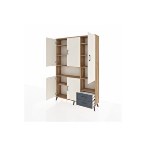 Arges Dolap 10 Raflı 2 Çekmeceli 5 Kapaklı 132x30x195 Çam-aytaşı/antrasit