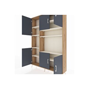 Arges Dolap 9 Raflı 6 Kapaklı 132x30x195 Çam-antrasit/aytaşı