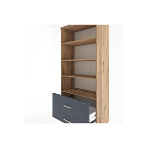 Hyperion Dolap 4 Raflı 2 Çekmeceli 88x44x195 Çam-antrasit