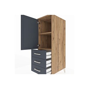 Kronos Dolap 2 Raflı 3 Çekmeceli Tek Kapaklı 44x59x134 Çam-antrasit