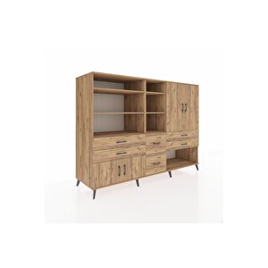 Kronos Dolap 10 Raflı 6 Çekmeceli 4 Kapaklı 220x59x163 Çam-çam