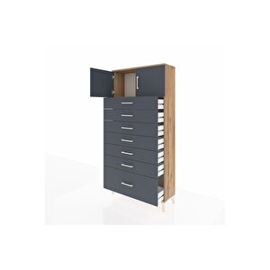 Arges Dolap Tek Raflı 7 Çekmeceli 2 Kapaklı 88x30x182 Çam-antrasit
