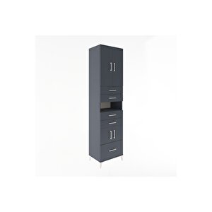 Hyperion Dolap 4 Raflı 5 Çekmeceli 4 Kapaklı 60x44x243 Antrasit-antrasit