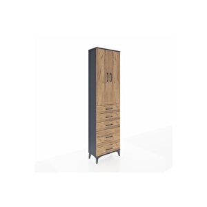 Arges Dolap 2 Raflı 5 Çekmeceli Tek Askılı 60x30x221 Antrasit-çam