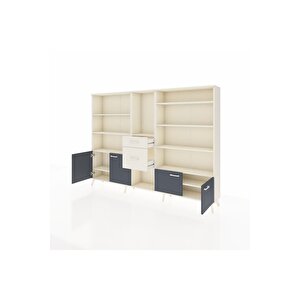 Arges Dolap 10 Raflı 2 Çekmeceli 4 Kapaklı 220x30x163 Aytaşı-antrasit/aytaşı