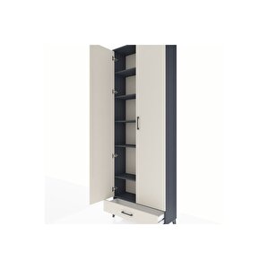 Arges Dolap 6 Raflı Tek Çekmeceli 2 Kapaklı 88x30x243 Antrasit-aytaşı