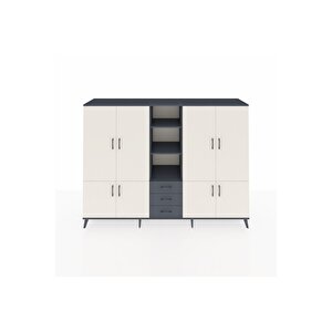 Hyperion Dolap 11 Raflı 3 Çekmeceli 8 Kapaklı 220x44x163 Antrasit-aytaşı/antrasit