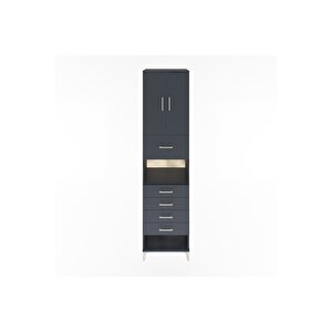 Hyperion Dolap 3 Raflı 5 Çekmeceli 2 Kapaklı 60x44x243 Antrasit-antrasit