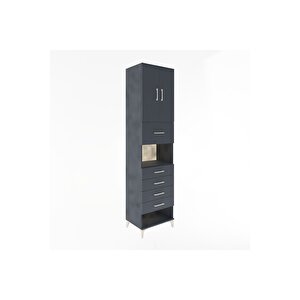 Hyperion Dolap 3 Raflı 5 Çekmeceli 2 Kapaklı 60x44x243 Antrasit-antrasit