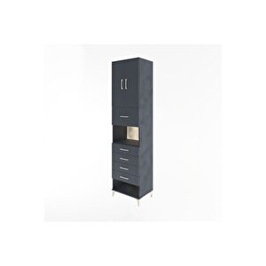 Hyperion Dolap 3 Raflı 5 Çekmeceli 2 Kapaklı 60x44x243 Antrasit-antrasit