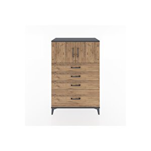 Hyperion Dolap Tek Raflı 4 Çekmeceli 2 Kapaklı 88x44x134 Antrasit-çam