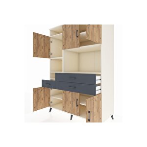 Kronos Dolap 9 Raflı 3 Çekmeceli 6 Kapaklı 132x59x195 Aytaşı-çam/antrasit