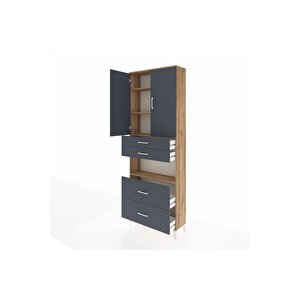 Arges Dolap 4 Raflı 4 Çekmeceli 2 Kapaklı 88x30x243 Çam-antrasit