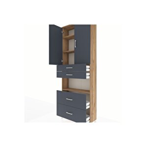 Arges Dolap 4 Raflı 4 Çekmeceli 2 Kapaklı 88x30x243 Çam-antrasit