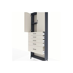 Arges Dolap 2 Raflı 5 Çekmeceli 2 Kapaklı 88x30x243 Antrasit-aytaşı