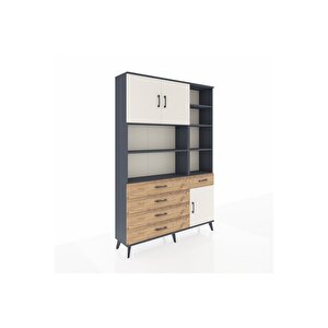 Arges Dolap 9 Raflı 5 Çekmeceli 3 Kapaklı 132x30x195 Antrasit-aytaşı/çam