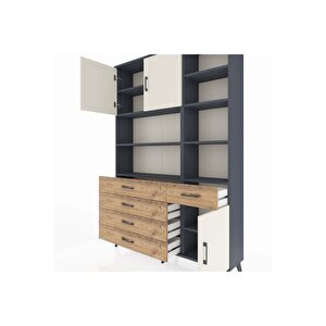 Arges Dolap 9 Raflı 5 Çekmeceli 3 Kapaklı 132x30x195 Antrasit-aytaşı/çam