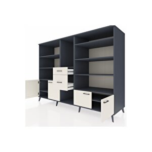 Kronos Dolap 10 Raflı 2 Çekmeceli 4 Kapaklı 220x59x163 Antrasit-aytaşı