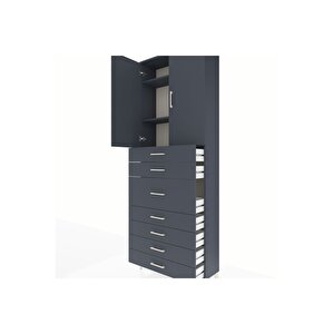 Arges Dolap 3 Raflı 7 Çekmeceli 2 Kapaklı 88x30x243 Antrasit-antrasit