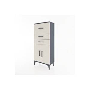 Hyperion Dolap Tek Raflı 3 Çekmeceli 2 Kapaklı 60x44x134 Antrasit-aytaşı