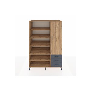 Kronos Dolap 9 Raflı 3 Çekmeceli Tek Kapaklı  132x59x195 Çam-çam/antrasit