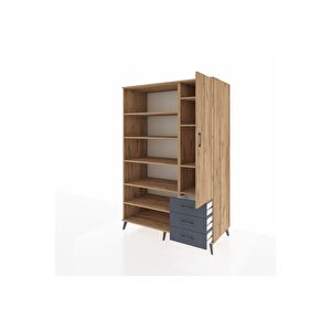 Kronos Dolap 9 Raflı 3 Çekmeceli Tek Kapaklı  132x59x195 Çam-çam/antrasit