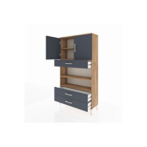 Arges Dolap 4 Raflı 3 Çekmeceli 2 Kapaklı 88x30x163 Çam-antrasit