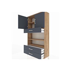 Arges Dolap 4 Raflı 3 Çekmeceli 2 Kapaklı 88x30x163 Çam-antrasit