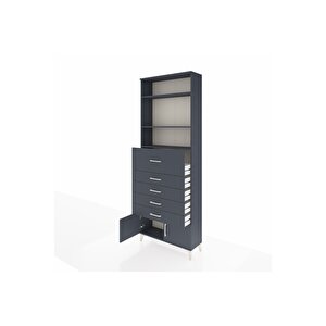 Arges Dolap 3 Raflı 5 Çekmeceli 2 Kapaklı 88x30x243 Antrasit-antrasit