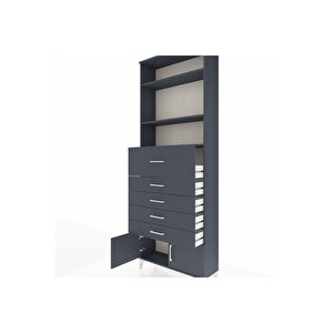 Arges Dolap 3 Raflı 5 Çekmeceli 2 Kapaklı 88x30x243 Antrasit-antrasit