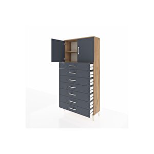 Arges Dolap 2 Raflı 7 Çekmeceli 2 Kapaklı 88x30x182 Çam-antrasit