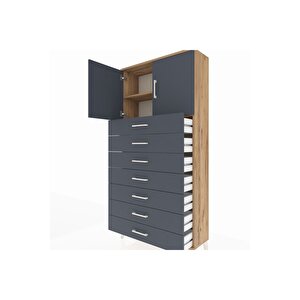 Arges Dolap 2 Raflı 7 Çekmeceli 2 Kapaklı 88x30x182 Çam-antrasit
