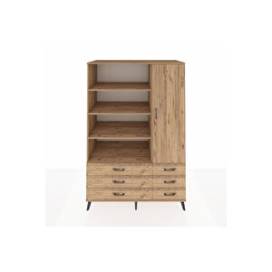 Kronos Dolap 8 Raflı 6 Çekmeceli Tek Kapaklı  132x59x195 Çam-çam/çam