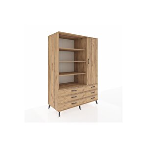 Kronos Dolap 8 Raflı 6 Çekmeceli Tek Kapaklı  132x59x195 Çam-çam/çam