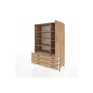 Kronos Dolap 8 Raflı 6 Çekmeceli Tek Kapaklı  132x59x195 Çam-çam/çam