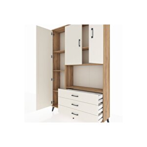 Arges Gardrop 6 Raflı 3 Çekmeceli 3 Kapaklı 132x30x195 Çam-aytaşı