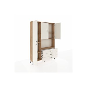 Arges Gardrop 6 Raflı 3 Çekmeceli 3 Kapaklı 132x30x195 Çam-aytaşı