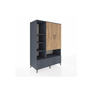 Kronos Dolap 8 Raflı 4 Çekmeceli 2 Kapaklı 132x59x195 Antrasit-çam/antrasit