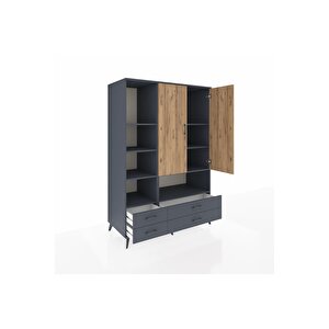 Kronos Dolap 8 Raflı 4 Çekmeceli 2 Kapaklı 132x59x195 Antrasit-çam/antrasit