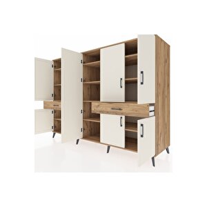 Kronos Dolap 12 Raflı 2 Çekmeceli 8 Kapaklı 220x59x163 Çam-aytaşı/çam