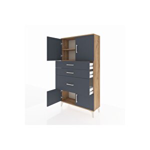 Arges Dolap 2 Raflı 3 Çekmeceli 4 Kapaklı 88x30x163 Çam-antrasit