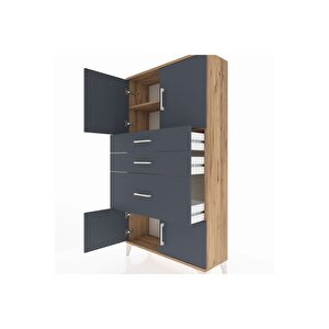 Arges Dolap 2 Raflı 3 Çekmeceli 4 Kapaklı 88x30x163 Çam-antrasit