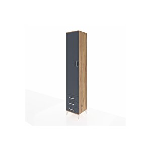 Hyperion Dolap 5 Raflı 3 Çekmeceli Tek Kapaklı 44x44x243 Çam-antrasit