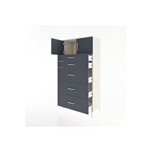Hyperion Dolap Tek Raflı 5 Çekmeceli 2 Kapaklı 88x44x182 Aytaşı-antrasit