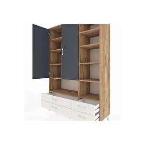 Hyperion Dolap 10 Raflı 4 Çekmeceli 2 Kapaklı 132x44x195 Çam-antrasit/aytaşı