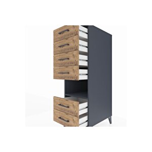 Kronos Dolap Tek Raflı 6 Çekmeceli 44x59x134 Antrasit-çam