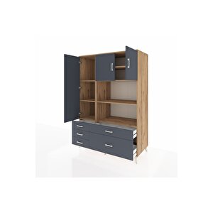 Kronos Dolap 7 Raflı 5 Çekmeceli 3 Kapaklı 132x59x195 Çam-antrasit/antrasit