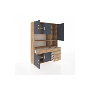 Hyperion Dolap 9 Raflı 5 Çekmeceli 5 Kapaklı 132x44x195 Çam-antrasit/çam